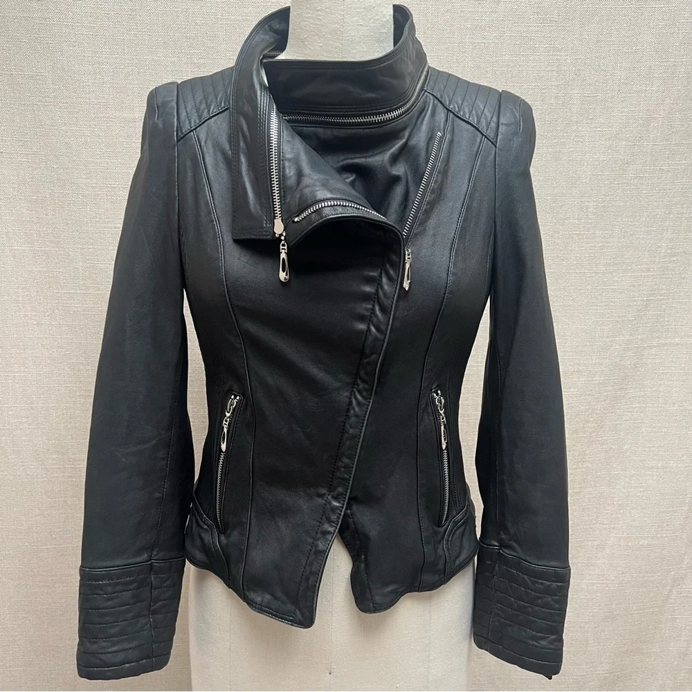 HanHou Queen Sheep Skin Leather Moto Style Jacket - Picture 5 of 15